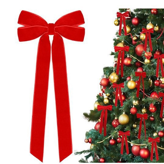 Cross-Border Hot Selling Velvet Bow Pendant Christmas Garland Wedding Party Decorations Christmas Tree Door Pendant