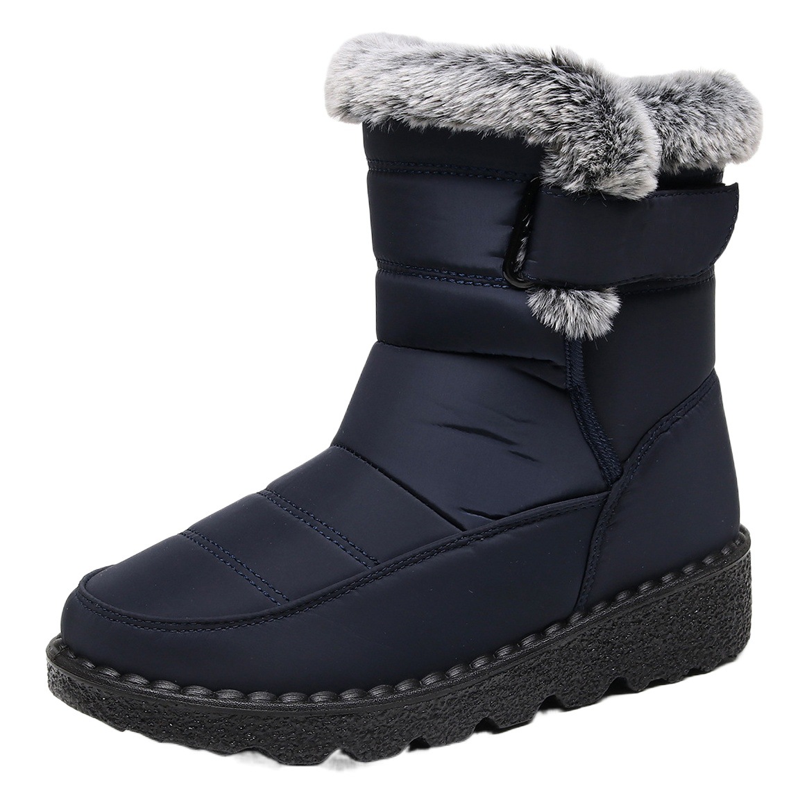 Botas de nieve para mujer, transfronterizas, para exteriores, de piel de conejo, felpa, con velcro, hasta la pantorrilla, impermeables, talla europea 45
