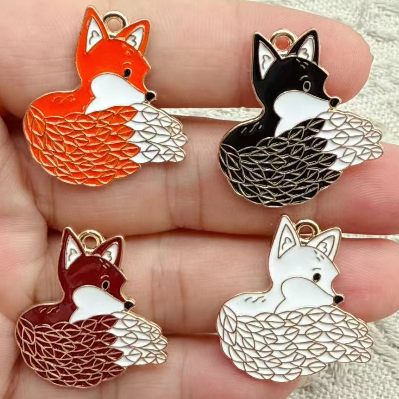 Cartoon animal long-tailed fox K gold-plated alloy earrings, bracelets, small pendants, jewelry accessories materials