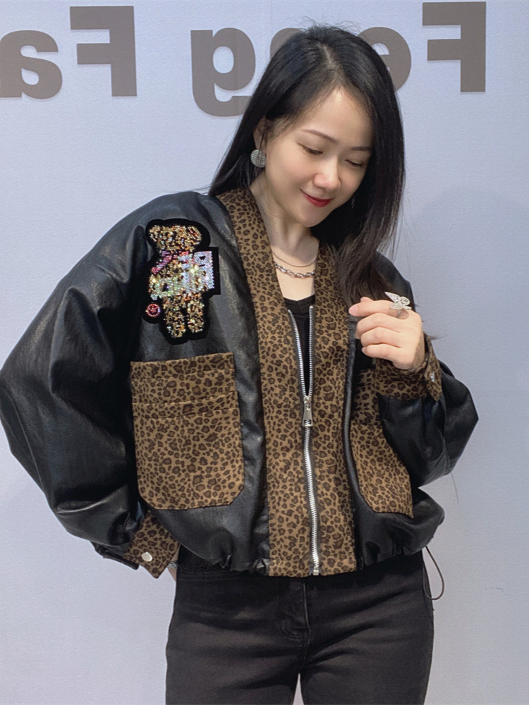 Chaqueta Corta para Mujer de Poliéster con Cremallera y Cuello en V para Otoño e Invierno