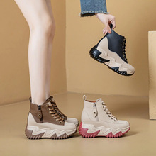 2025秋季新款老爹鞋女厚底7厘米增高休闲女潮流短靴系带高帮女鞋
