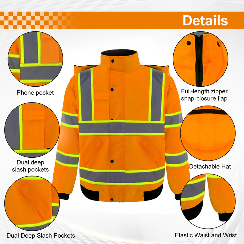 Reflective Jacket Waterproof Cold-proof Outdoor Building Construction Traffic Duty Reflective Safety Warning Suit Removable Hood Reflective Jacket Waterproof Cold-proof Outdoor Building Construction Traffic Duty Reflective Safety Warning Suit Removable Hood