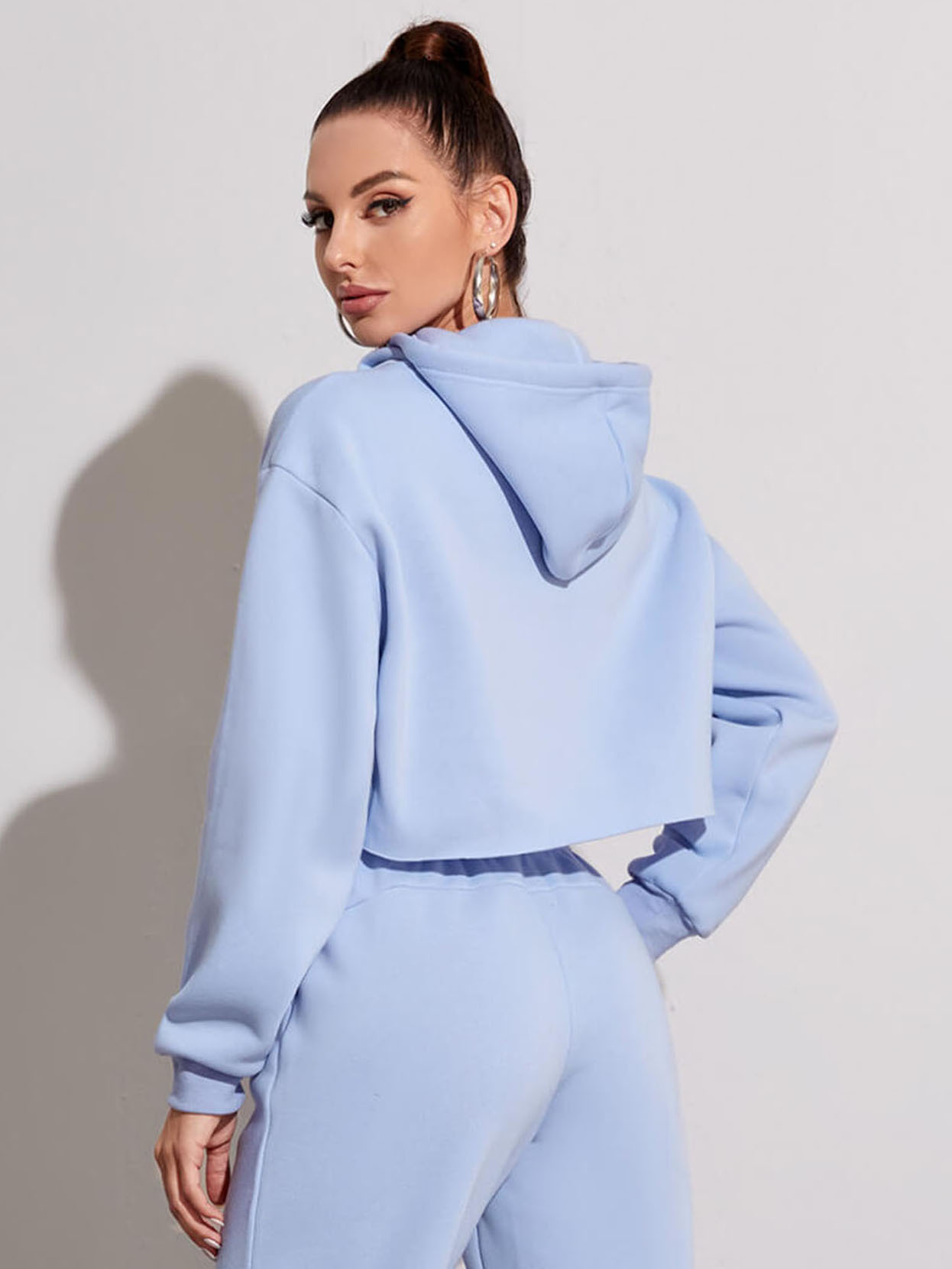 Fleece Solid Color Short Navel-Exposed Hooded