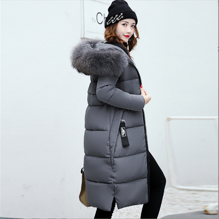 2025 nuevo otoño e invierno abrigo de algodón delgado de estilo coreano para mujer de longitud media de moda cuello de piel grande abrigo de algodón grueso para mujer