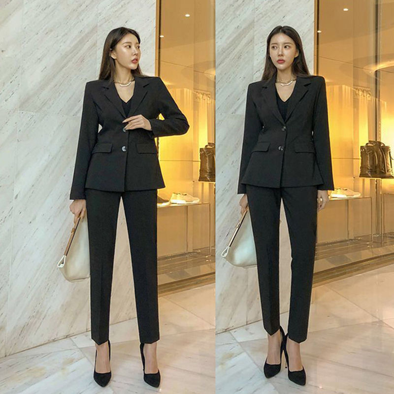 Black suit coat women's suit spring and autumn Korean version college students' professional formal dress small suit temperament work clothes interview