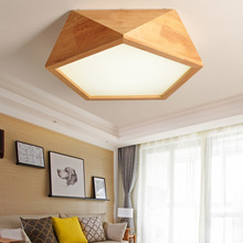 日式客厅房间创意几何实木卧室LED吸顶灯北欧原木风格木质吸顶灯