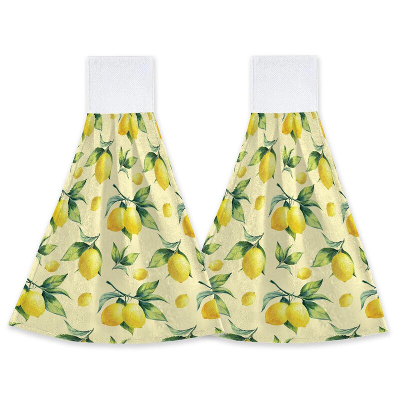 Kitchen Bathroom Laundry Hand Towel Hanging Towel with Ring Dishwashing Cloth Absorbent Cross-Border Towel Lemon Can Be Decorated