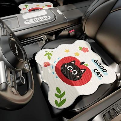 Anti-Slip Mat Seat Cushion, Motorcycle cushion - apple-scented-meow-encounter-cool-tencel-car-seat-cushion-square-wave-3030cm-only-for-lazy-people-supports-machine-washing