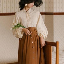 欧式宫廷风半身裙女外穿小洋装 两件套衬衫法式复古着vintage套装