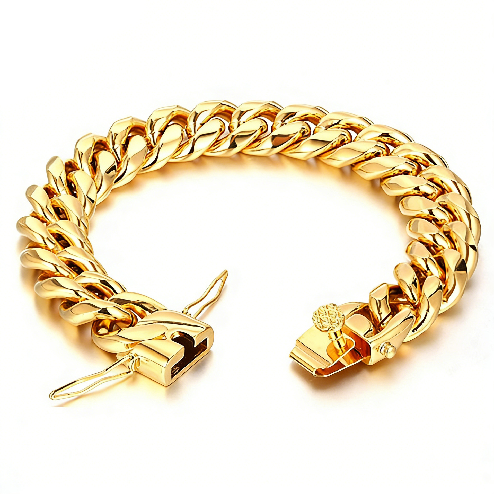 Amazon Wish AliExpress Stainless Steel Round Milled Cuban Bracelet Men's Titanium Steel Hip Hop Fine Throw Faucet Buckle Bracelet