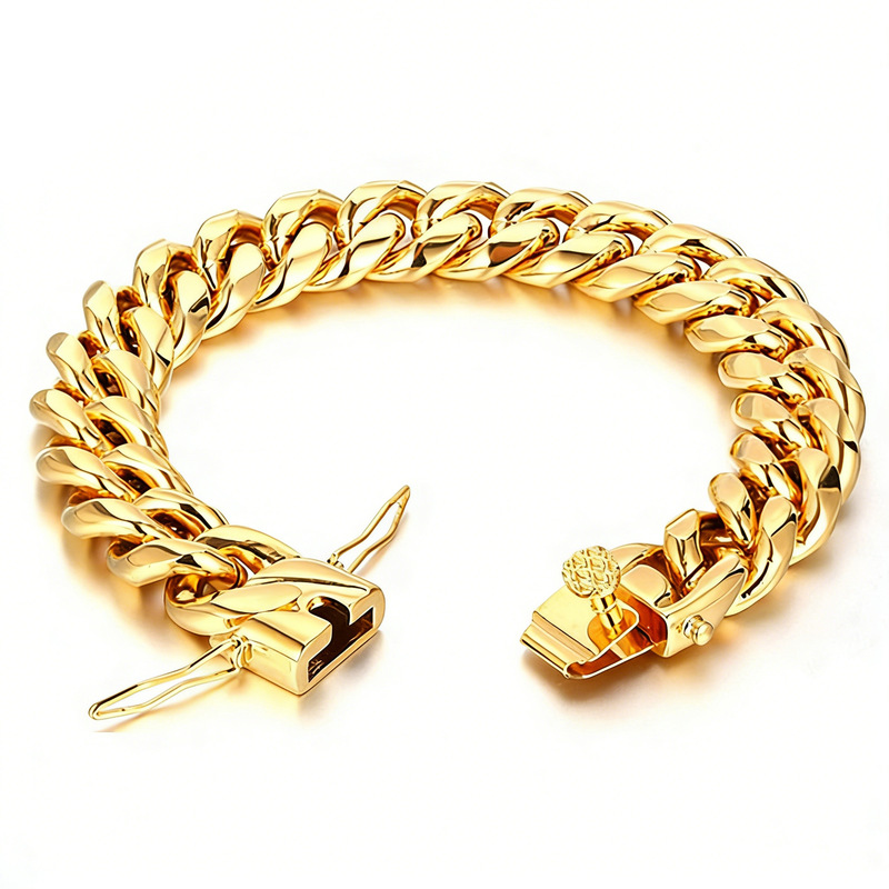 Amazon Wish AliExpress Stainless Steel Round Milled Cuban Bracelet Men's Titanium Steel Hip Hop Fine Throw Faucet Buckle Bracelet