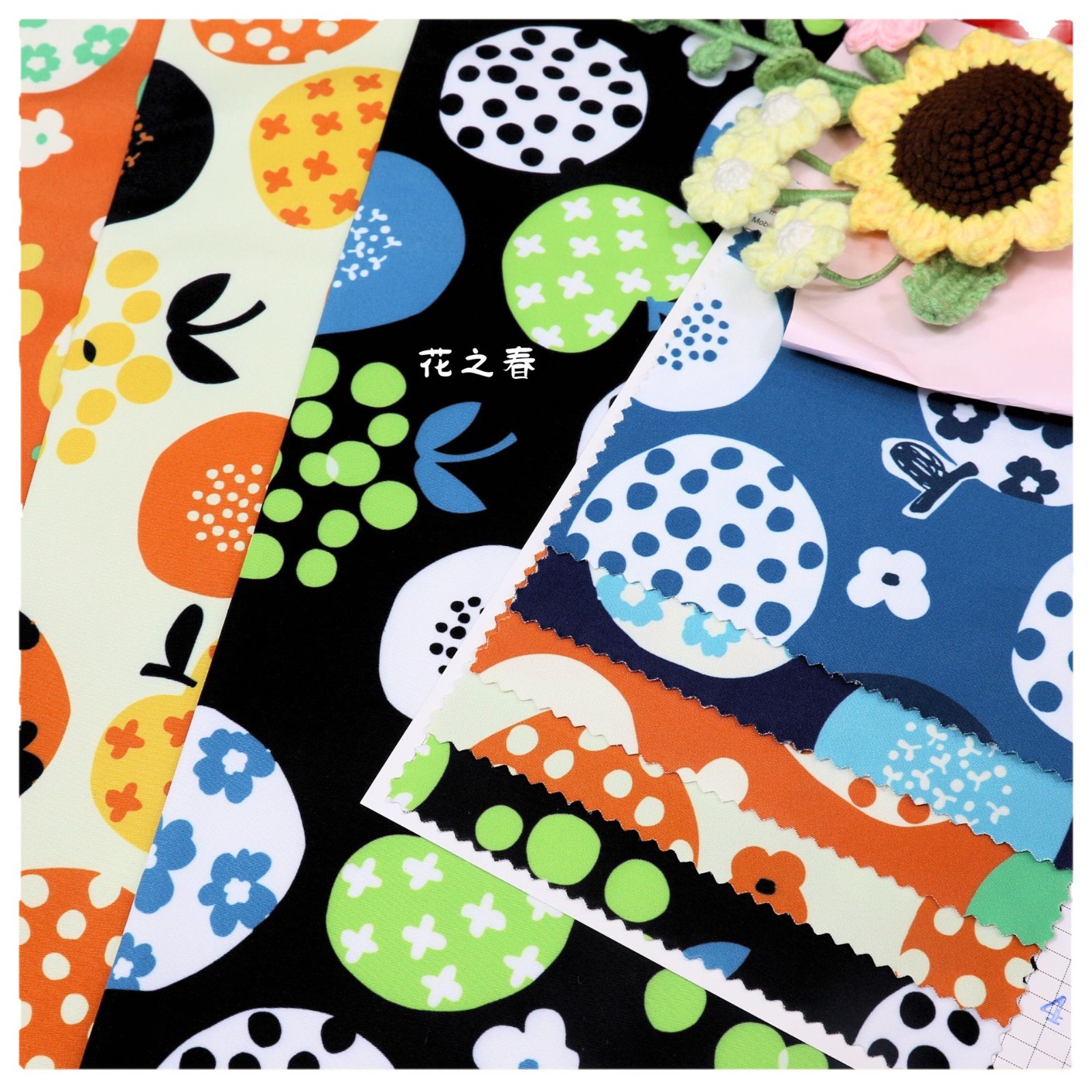 プリント北極狐防水複合布バッグ収納レジ袋ママミバッグポリエステル生地花の春は綿麻に似せている