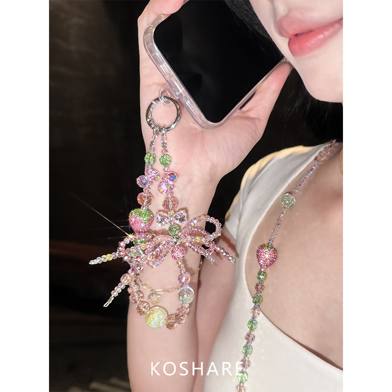 莓有烦恼彩色闪钻斜挎手机链轻奢精致高级感水晶挂链女款手拎挂绳|undefined