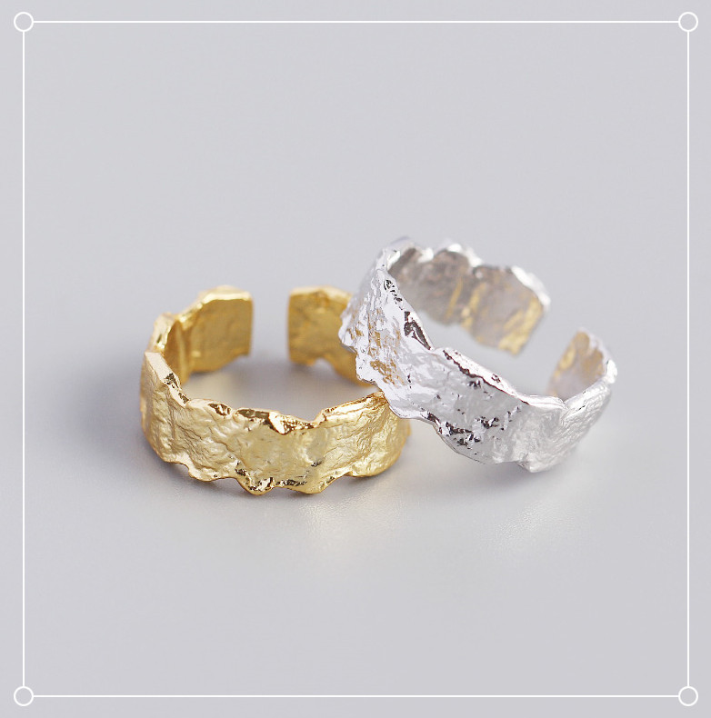 French style light luxury ins ring S925 sterling silver Korean version of irregular tin foil paper r