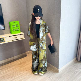 女童夏季走秀套装时尚高级感短袖西服阔腿裤两件套大童潮范两件套