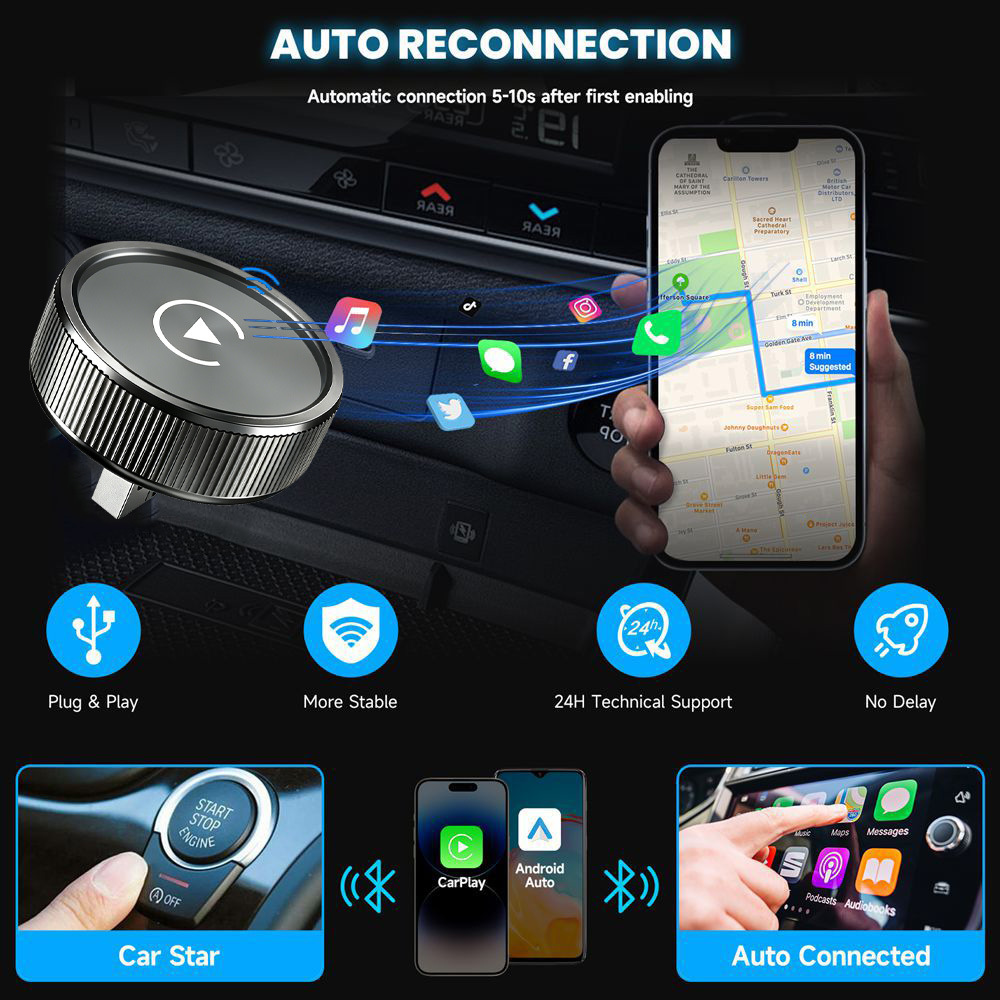 Aliexpress Hot-Selling Wireless Carplay Box Android Auto Two-In-One Wired to Wireless Car Connectivity