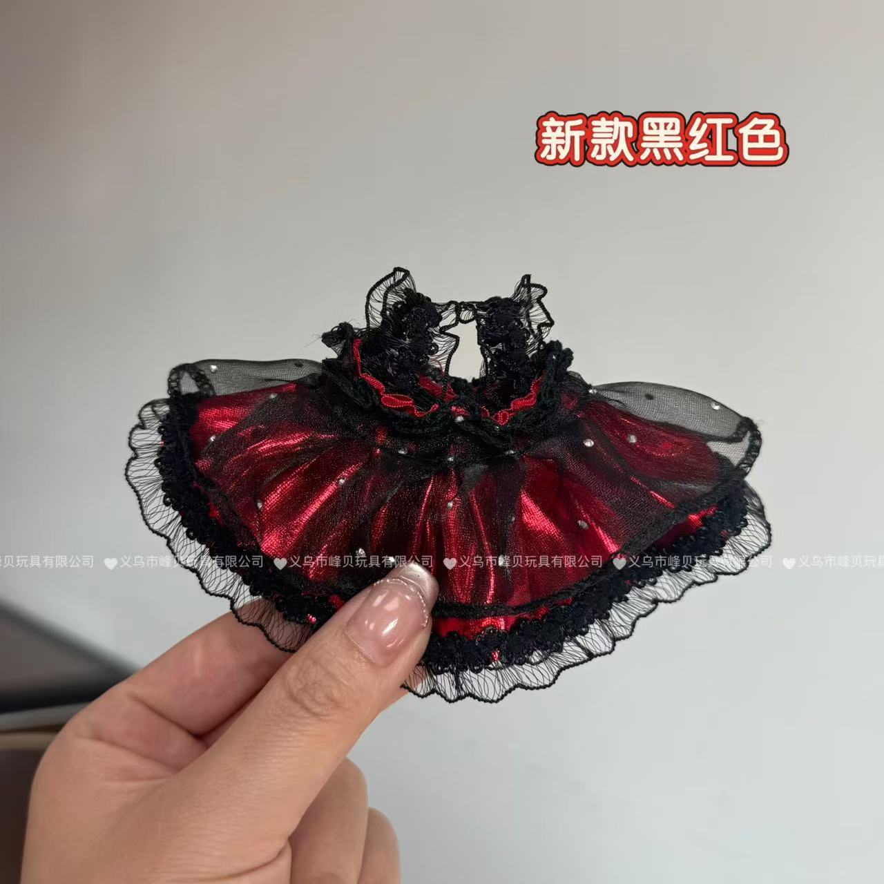 더블 레이어 블랙 & 레드 핫 스탬핑 브라이트 다이아몬드 서스펜더 공주 드레스 / 17cm 라부부 인형 아기옷