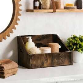 木制黑胶唱片收纳箱复古家用专辑CD杂志整理箱实木存储箱