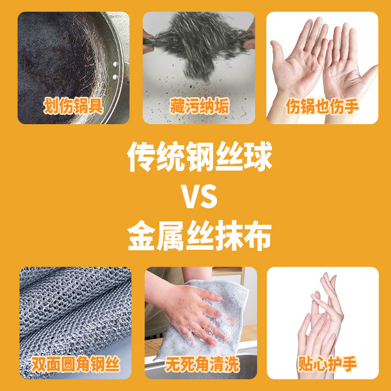 銀線たわし スチールたわし 油汚れ落とし キッチンコンロ洗浄 鍋洗い 両面使える 二層構造 厚手|undefined