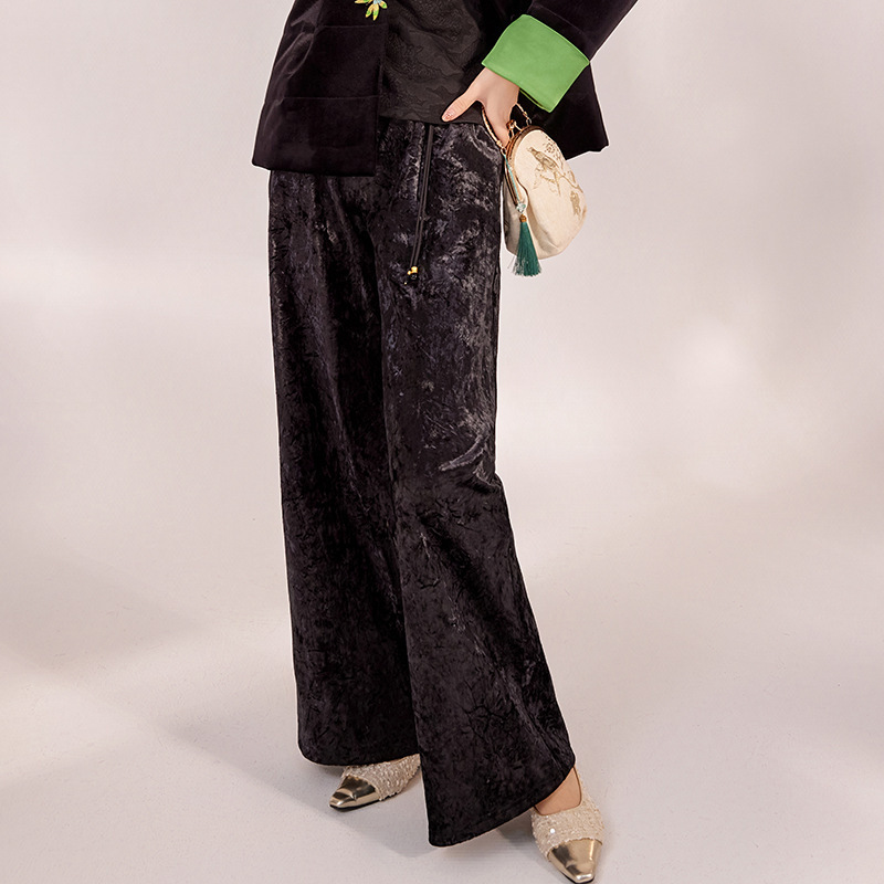 Autumn New National Style High Waist Dipped Velvet Casual Straight Leg Pants New Chinese Style Loose Wide Leg Pants for Women MX006 Autumn New National Style High Waist Dipped Velvet Casual Straight Leg Pants New Chinese Style Loose Wide Leg Pants for Women MX006