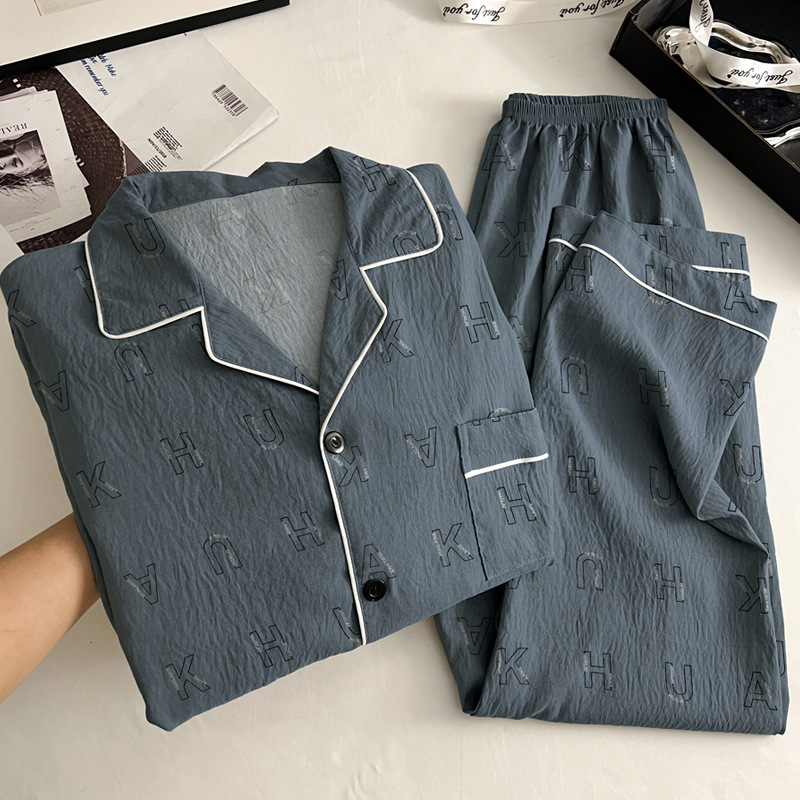 Light Luxury Fashion Men's Cloud Cotton Pajamas Spring and Autumn Casual Comfortable Long-Sleeve Long Pants Home Wear Set Real Photo Wholesale