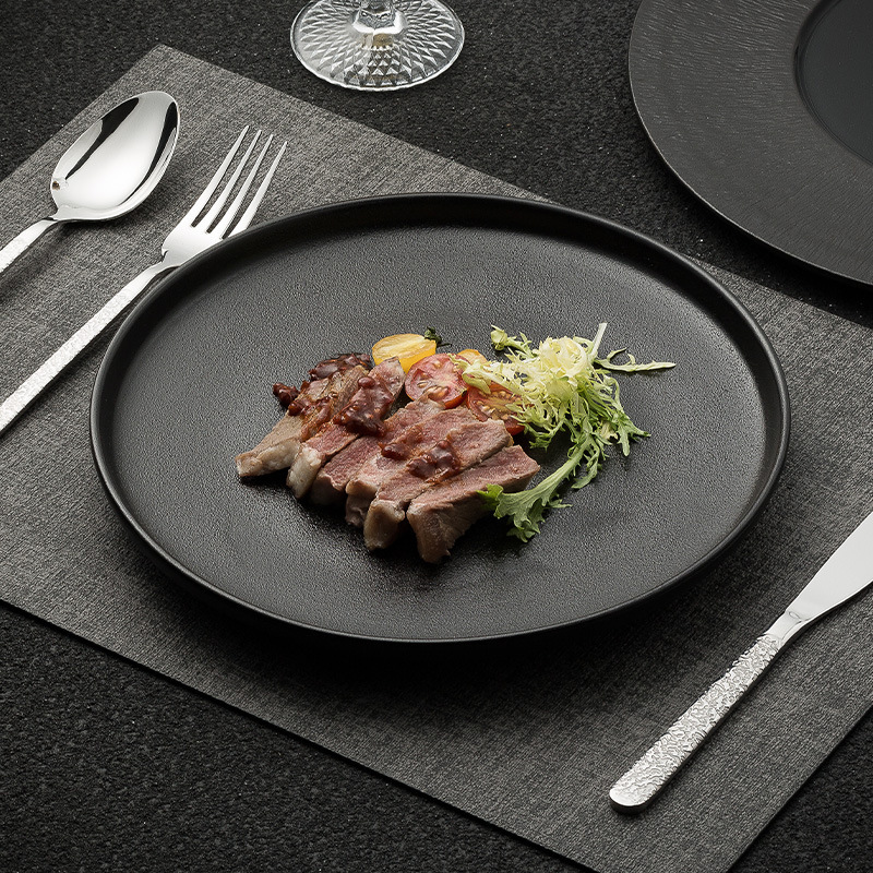 Plate Steak Dinner Plate French Tableware Michelin Restaurant High-class Cold Plate Household Black Frosted Plate