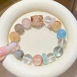 天然海蓝宝搭配白水晶手串 蔷薇辉DIY单圈手链 厂家直供 手串水晶