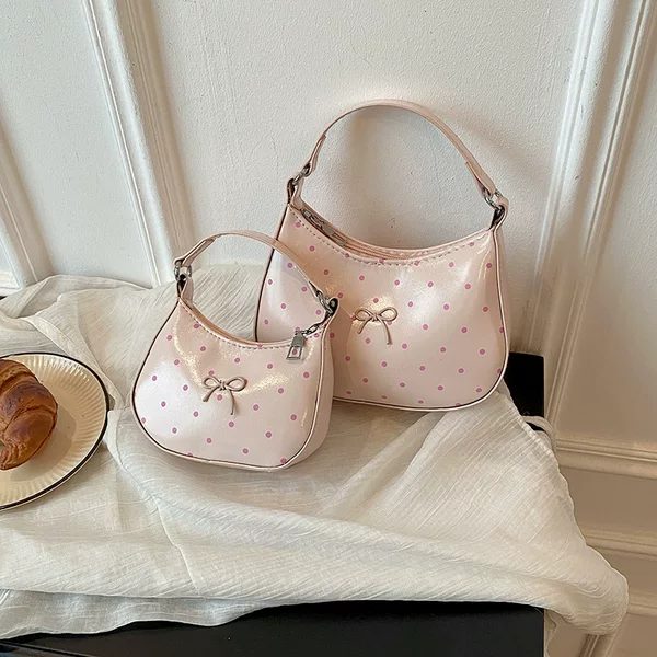 Fashionable Bowknot Crossbody Bag for Women, Polka Dot Sweet Korean Style, Versatile Mini Lipstick Accessory, Children's Underarm Bag