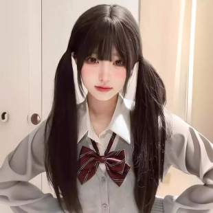 假发女长发全头套式少萝同款甜美日常双马尾黑长直齐刘海jk假发套-阿里巴巴