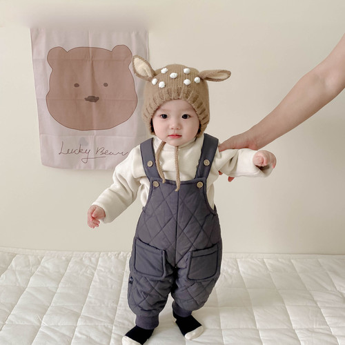Korean style children's clothing baby overalls autumn and winter quilted thickened pants men and women baby warm jumpsuits winter clothing