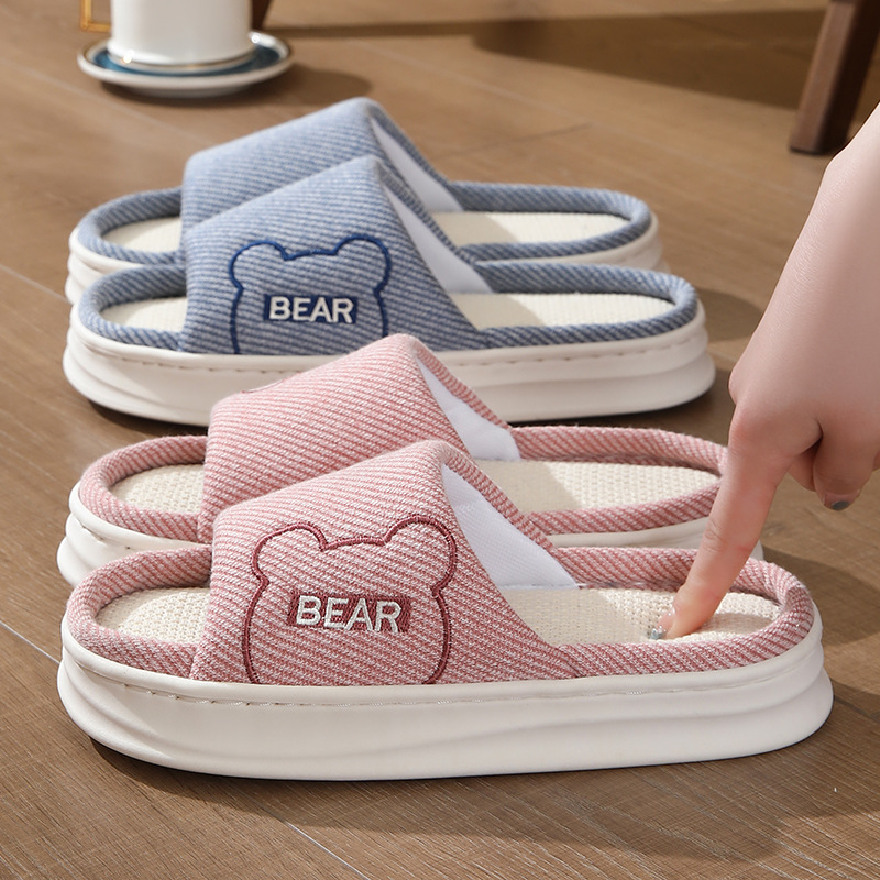 여성용 사계절 린넨 슬리퍼, 봄, 가을 가정용 실내 두꺼운 밑창 미끄럼 방지 편안한 통기성 면 및 린넨 슬리퍼 남성용 여름