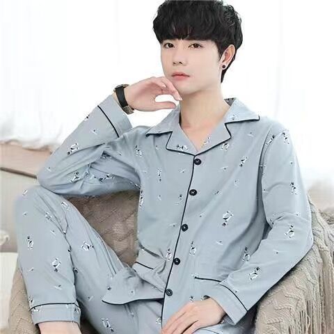 100% algodón de doble cara de manga larga de mediana edad y ancianos pijamas de los hombres otoño e invierno más tamaño homewear traje