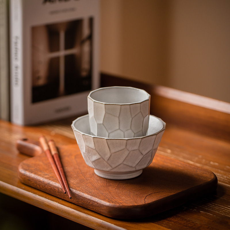 Style Painted Gold Renovation Nordic-style Stoneware Vintage Stone Pattern Bowl and Dish suit Household High-end Light Luxury Bowl and Dish Set