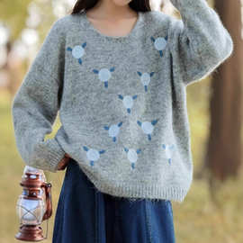 设计感立体花朵灰色毛衣女2025秋季新款慵懒风高级感超好看针织衫