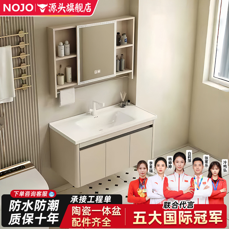 Bathroom Cabinet with Integrated Ceramic Basin, Bathroom Vanity, Washbasin, Face Washing Sink, Washbasin Set, Honeycomb Aluminum