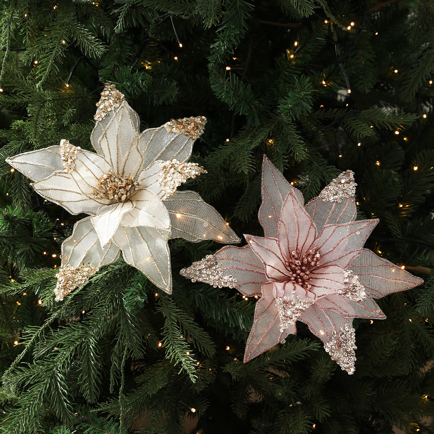 Nuevas flores de Navidad decoraciones de Navidad árbol de Navidad de alta calidad polvo de oro de polvo de tela flor flor de malla de imitación flores