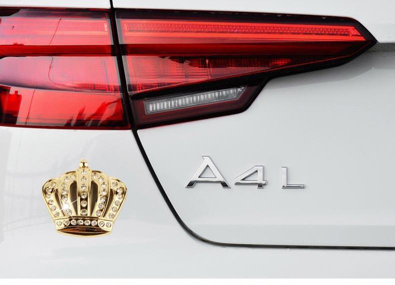 Car sticker modification with metal diamond crown emblem, 3D three-dimensional personalized car body decoration, side emblem and rear sticker