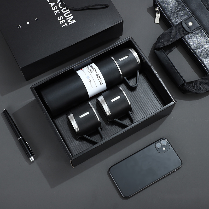 Taza de vacío de negocios de alta gama traje de tres tapas de doble uso taza de publicidad taza de agua de acero inoxidable taza de regalo puede ser logotipo personalizado