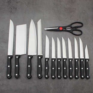 PP Handle Cutter suit Stainless Steel Kitchen Knife Foreign Trade Cross-mirror Cutter 13 Pieces Knife Set