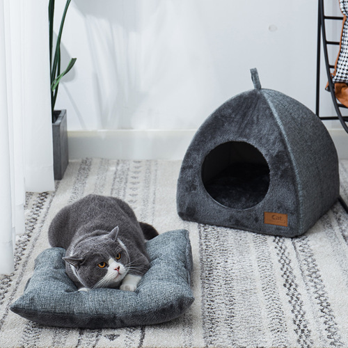 Cat house and dog house, winter warm triangular closed cat house, universal cat house for all seasons, deep sleep pet house