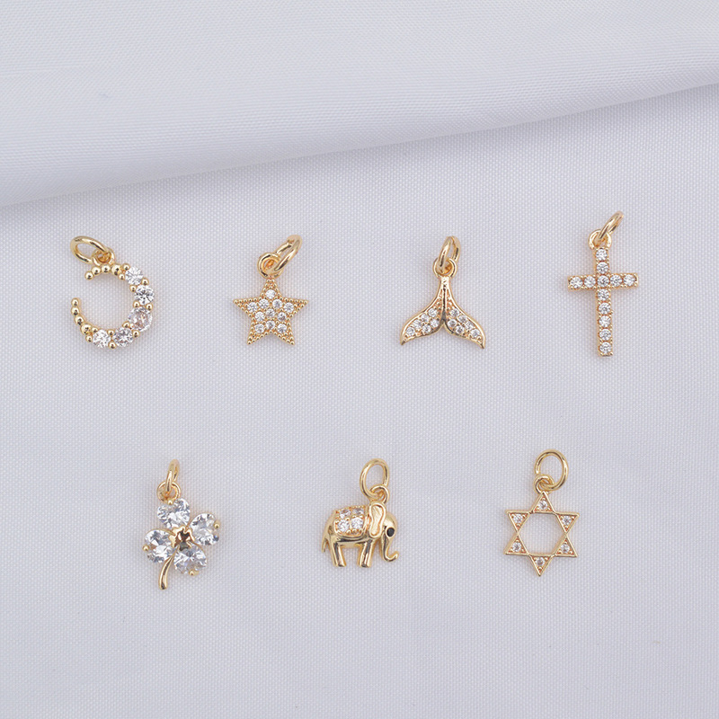 Color-preserving 14K Pack Gold Micro-set Zircon Pendant Moon Star Four-leaf Clover Pendant diy Bracelet Necklace Beaded Accessories