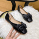 868-21 Square head single shoes for women in spring 2022 New bow knot shallow soft sole flat shoes for women Large size bean shoes 41-43