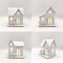 クリスマス木製工芸品木製発光雪花家小屋イルミネーションショーウインドーのデスクトップ装飾品
