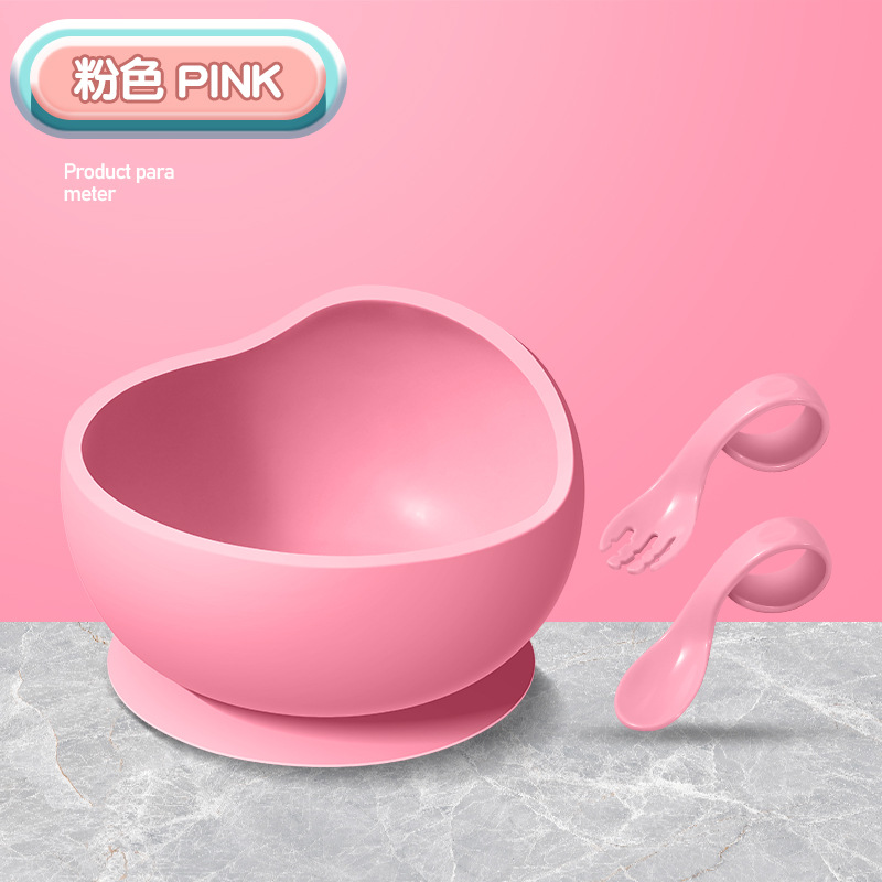 [복숭아가루] 풀 실리콘 흡착컵 그릇 + 트레이닝 스푼과 포크