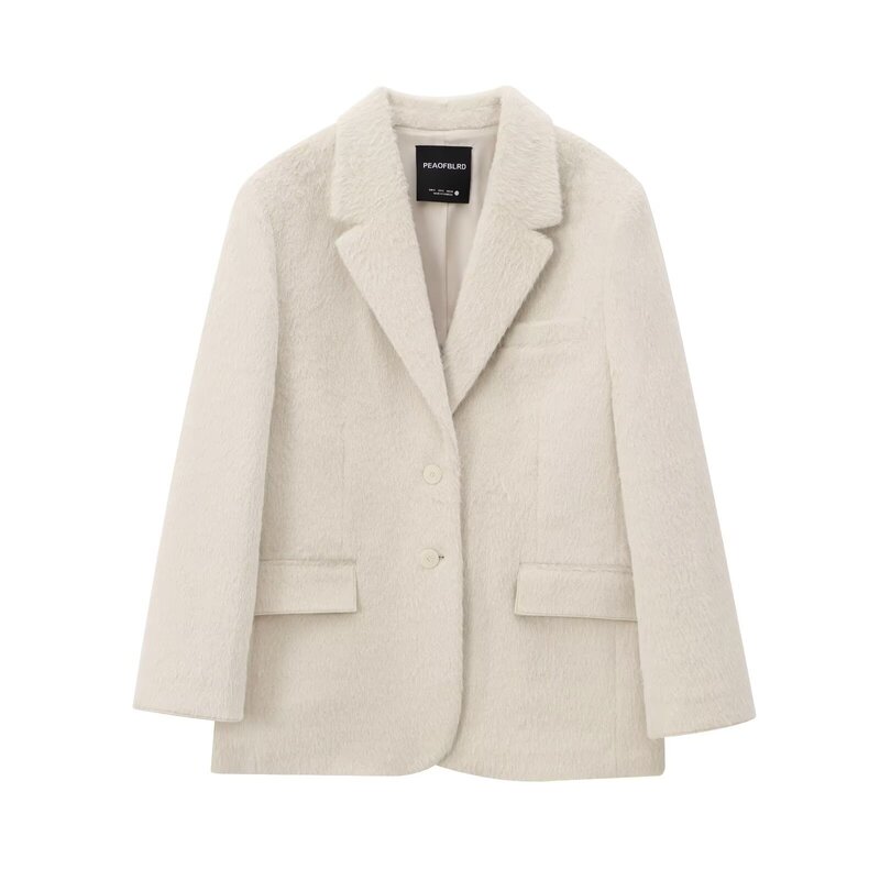 European and American style 2024 autumn and winter new women's lapel long sleeve artificial fur effect straight tube split suit jacket European and American style 2024 autumn and winter new women's lapel long sleeve artificial fur effect straight tube split suit jacket