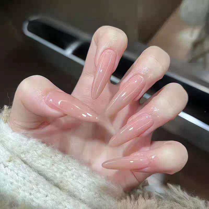 Hua Fei Series Nude Wearable Nails Mid-Length 5-Year New Almond Manicure High-End Gentle Nail Patch Wholesale