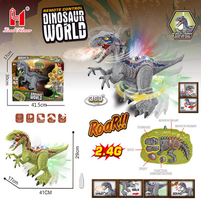 新品电动迅猛龙模型 喷雾灯光行走恐龙玩具 手势控制遥控恐龙