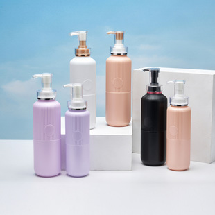 500ml Plastic Empty Bottle Customized High-End Stripesd Round Shoulder Shower Shampoo Lotion Hdpe Daily Use 750ml