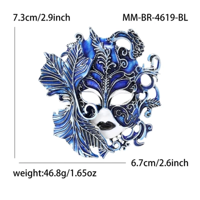 New Hot-Selling Fashion Creative Heavy-Duty Enamel Oil-Drip Carnival Mask Brooch Alloy Personality: Br4619 (Yaxa sancaqları) - mm-br-4619-bl