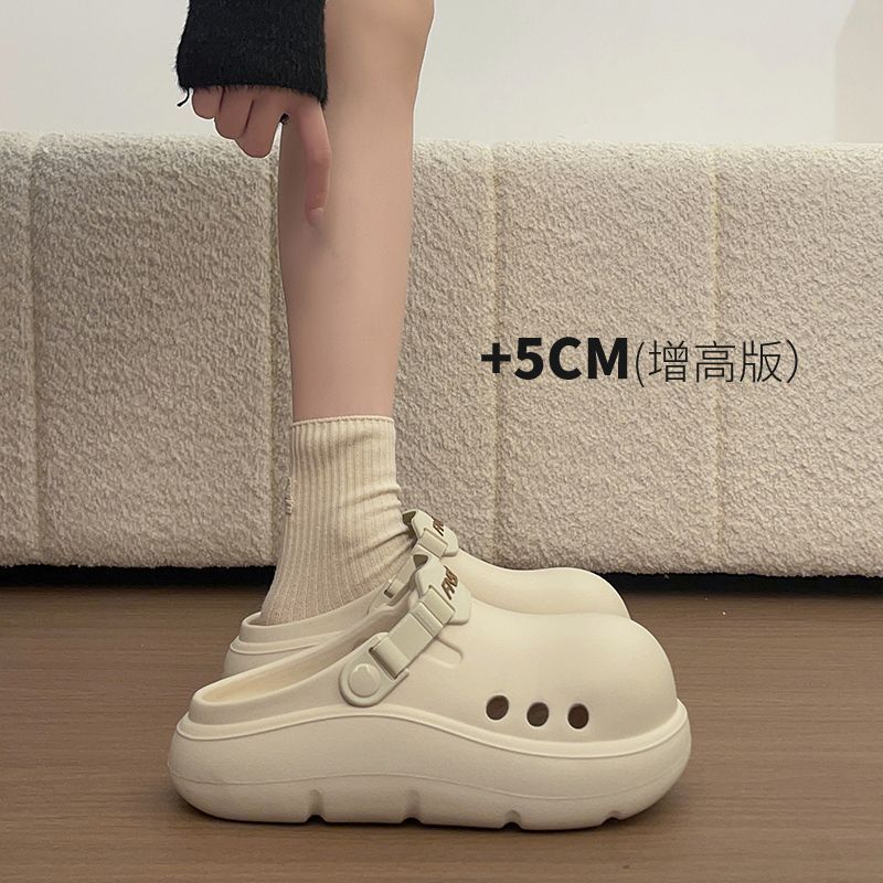 Trendy Black Clown-Style Half-Slippers, Clogs for Women, 2026 Summer Thick-Soled Height-Increasing Outdoor Sandals, Women's Shoes